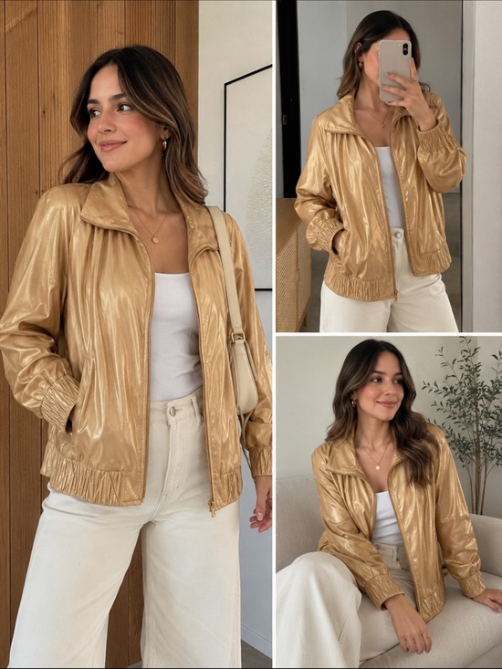 St. John Jackets & Blazers - St. John Metallic Gold Bomber Jacket